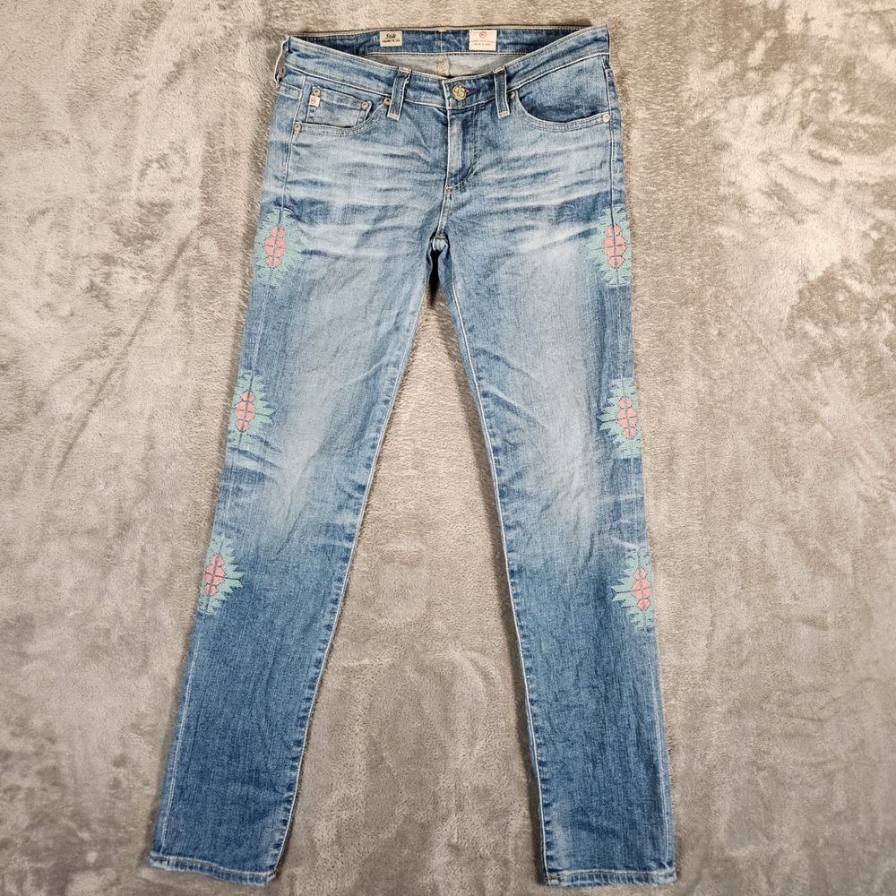 AG Adriano Goldschmied Stilt Cigarette Leg Jeans Womens 26R Blue Embroidered